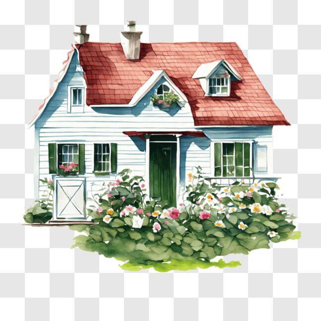 Download Watercolor Painting of a Small House in an Idyllic Garden PNGs ...
