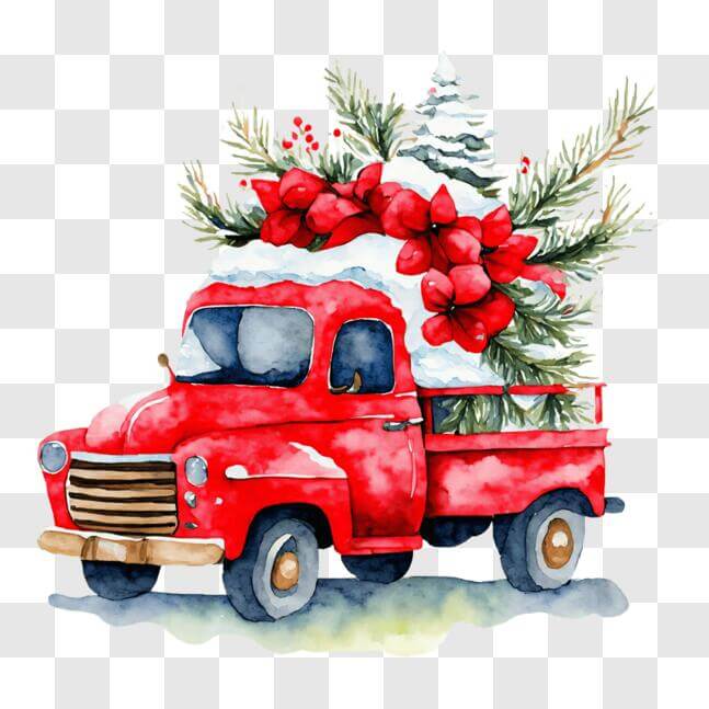 Download Festive Red Truck with Christmas Decorations PNG Online ...