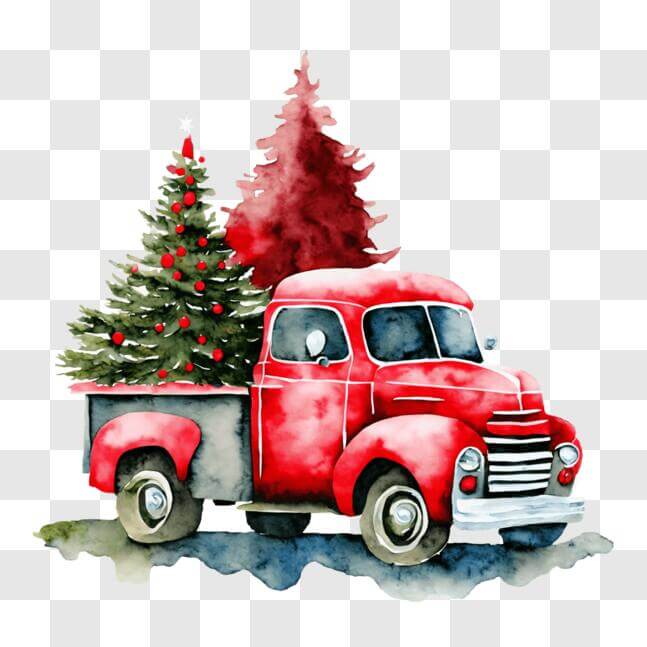 Download Decorated Red Truck with Christmas Tree PNG Online - Creative ...