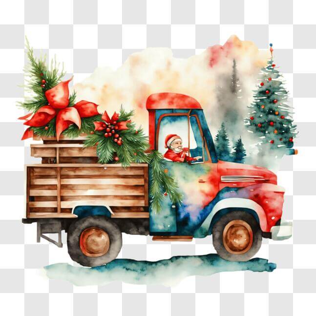 Download Festive Red Truck with Santa Claus and Gifts PNG Online ...