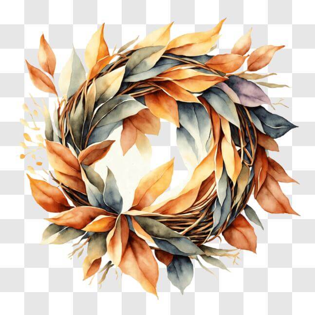 Download Beautiful Autumn Wreath with Leaves and Flowers PNG Online ...