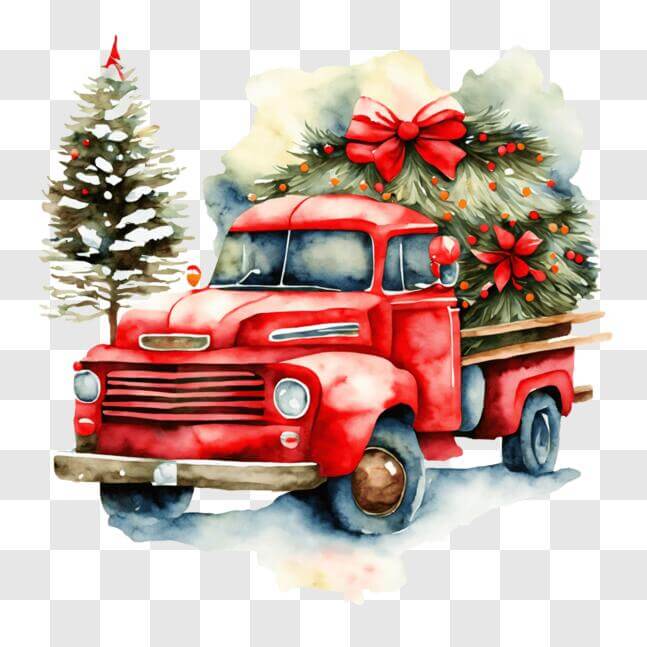 Download Festive Christmas Truck with Decorated Tree PNG Online ...