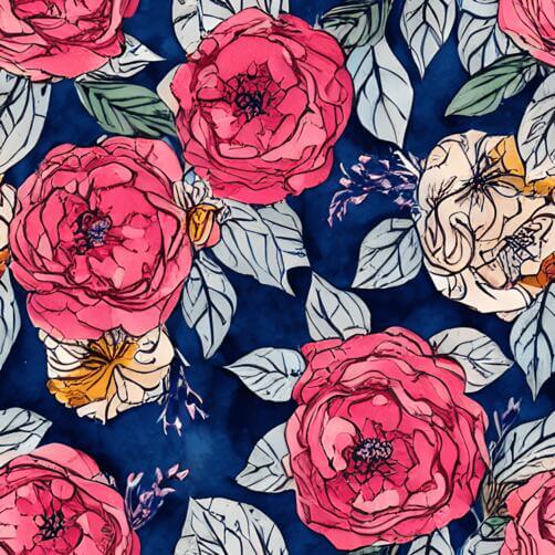 Seamless Pink Rose Pattern on Dark Blue Background Seamless Pink Rose Pattern on Dark Blue Background thumbnail