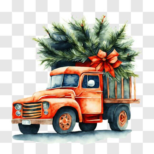 Download Festive Watercolor Christmas Truck with Tree PNG Online ...