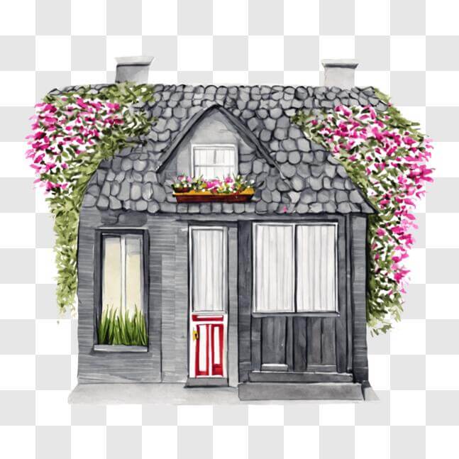 Download Beautiful Gray House with Pink Flowers PNG Online - Creative ...