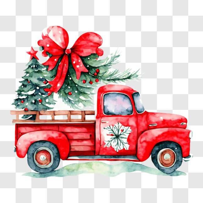 Download Christmas Truck with Watercolor Painting PNG Online - Creative ...
