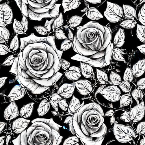 Seamless Pattern of Black and White Roses with Leaves Seamless Pattern of Black and White Roses with Leaves thumbnail