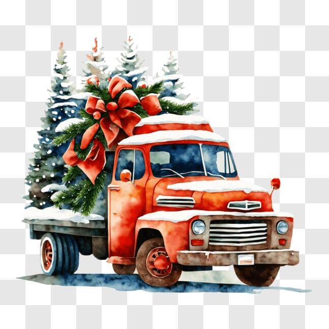 Download Vintage Red Truck with Christmas Tree PNG Online - Creative ...