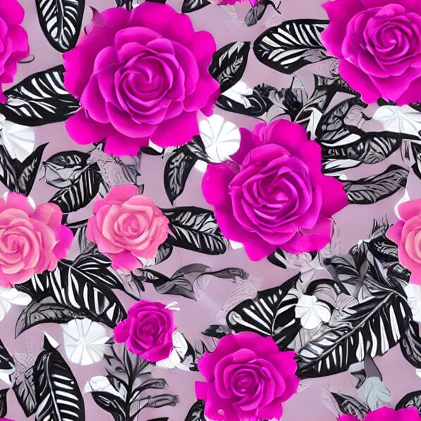 Download Seamless Pattern with Pink Roses and Black Leaves on Gray ...