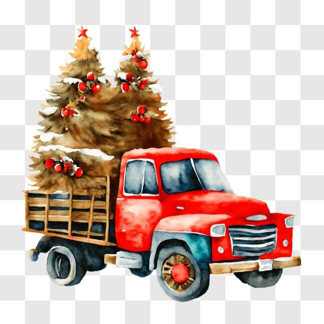 Download Festive Christmas Truck with Ornamental Tree PNG Online ...