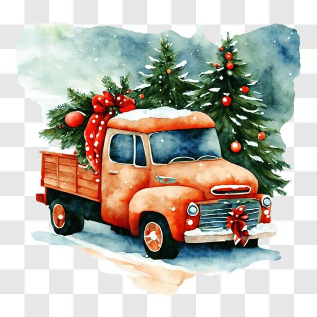 Download Festive Christmas Truck with Tree Decoration PNG Online ...