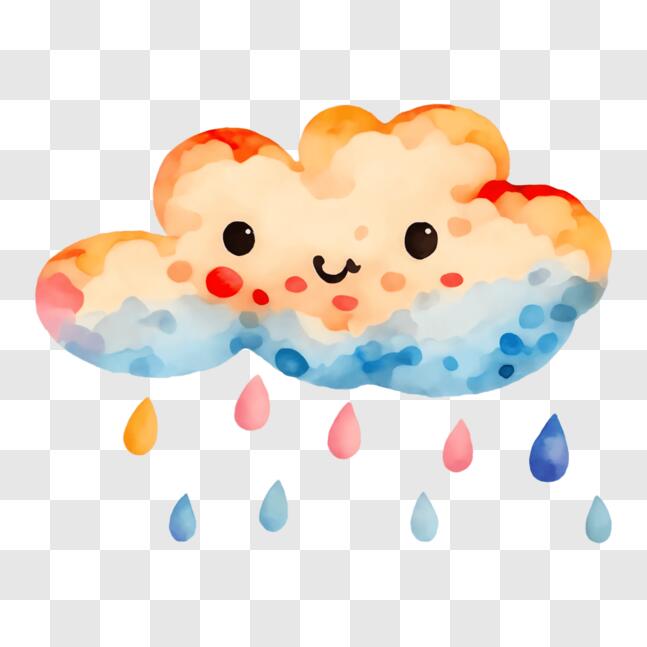 Download Happy Raindrop Cloud Watercolor Illustration PNG Online ...