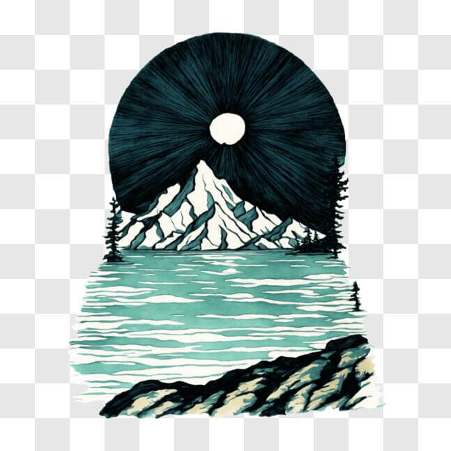 Download Black and White Mountain and Moon Drawing PNG Online ...