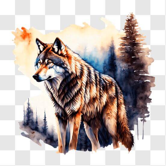 Download Colorful Wolf Painting with Trees and Mountains PNGs Online ...