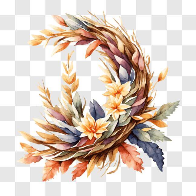 Download Colorful Autumn Wreath with Leaves and Flowers PNGs Online ...
