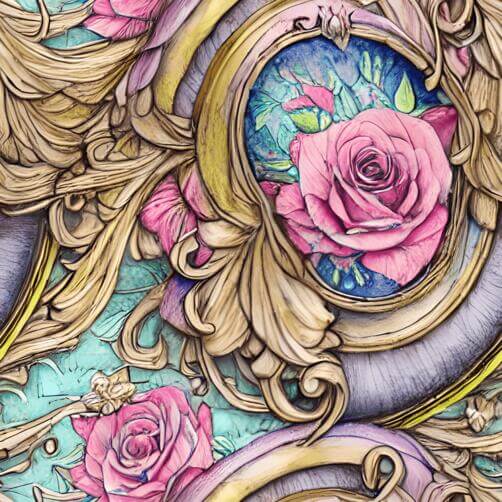 Colorful Floral Pattern with Pink Roses and Ornate Frames Colorful Floral Pattern with Pink Roses and Ornate Frames thumbnail
