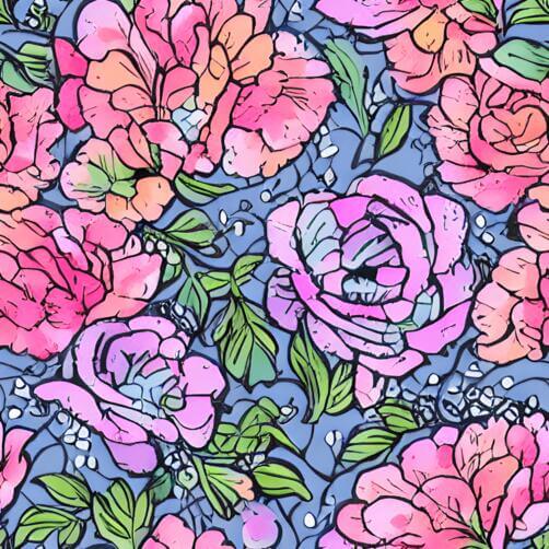 Seamless Pink and Purple Floral Pattern on Blue Background Seamless Pink and Purple Floral Pattern on Blue Background thumbnail