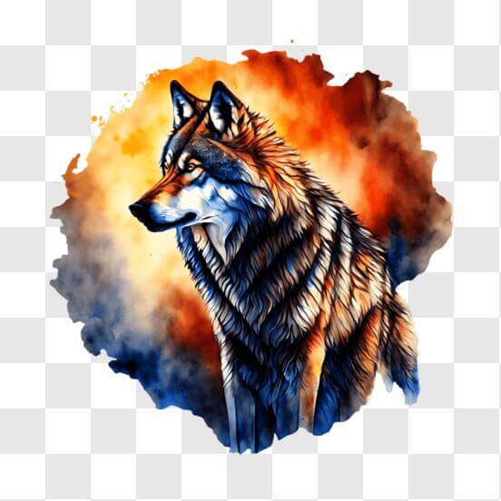 Download Colorful Wolf Painting with Trees and Mountains PNGs Online ...