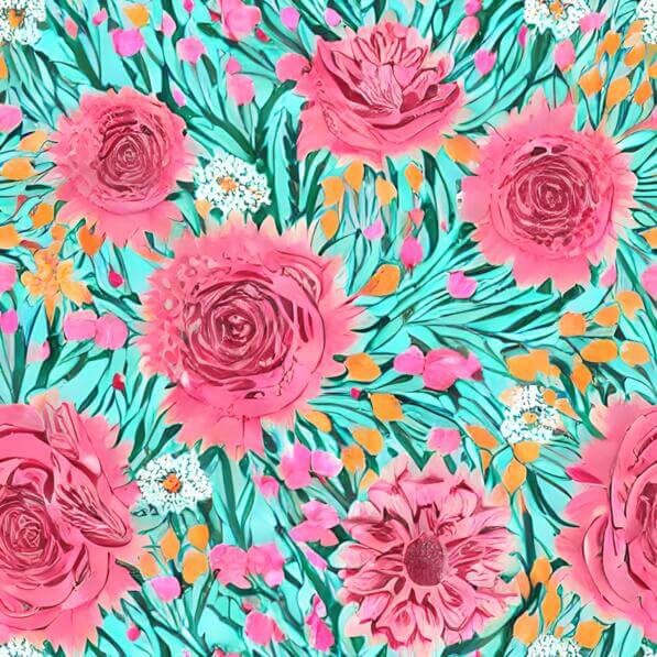 Download Seamless Pattern of Pink Roses and Daisies on Turquoise ...