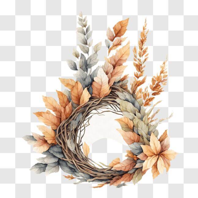 Download Autumn Wreath with Leaves and Flowers PNGs Online - Creative ...