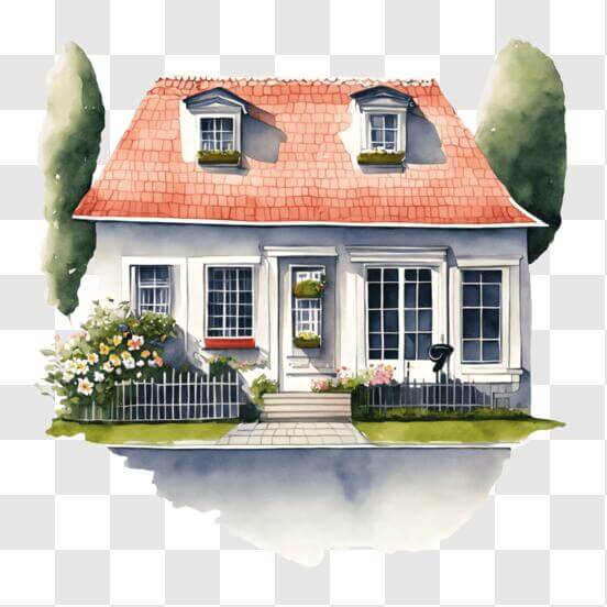 Download Colorful Watercolor House with Flowers and Plants PNGs Online ...