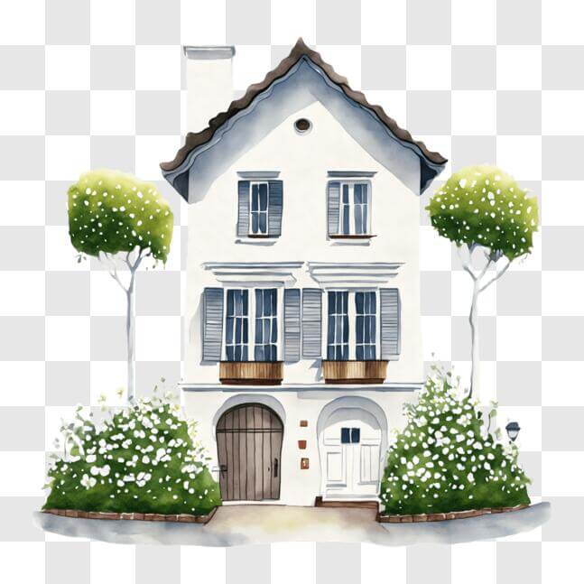 Download Elegant White House in Watercolor Painting PNG Online ...