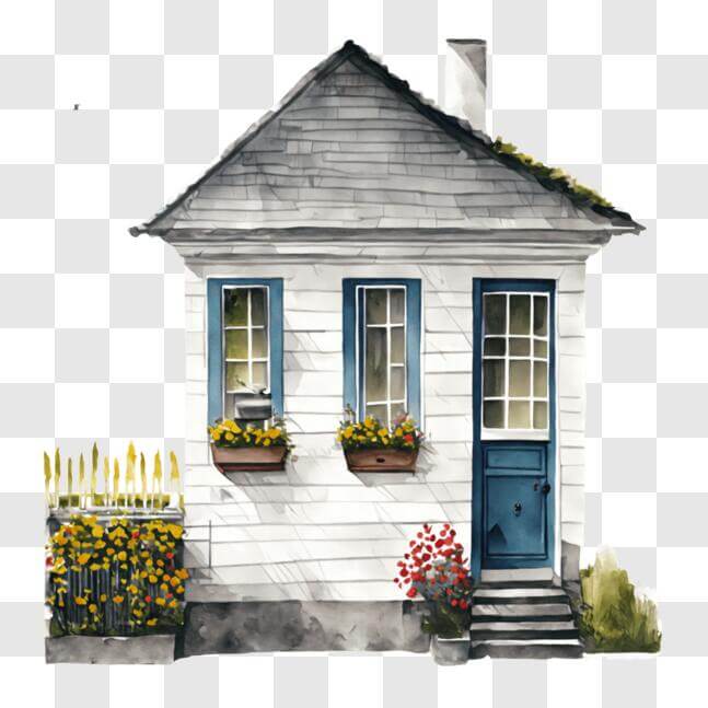 Download Charming Small House with Blue Shutters and Flower Boxes PNG ...