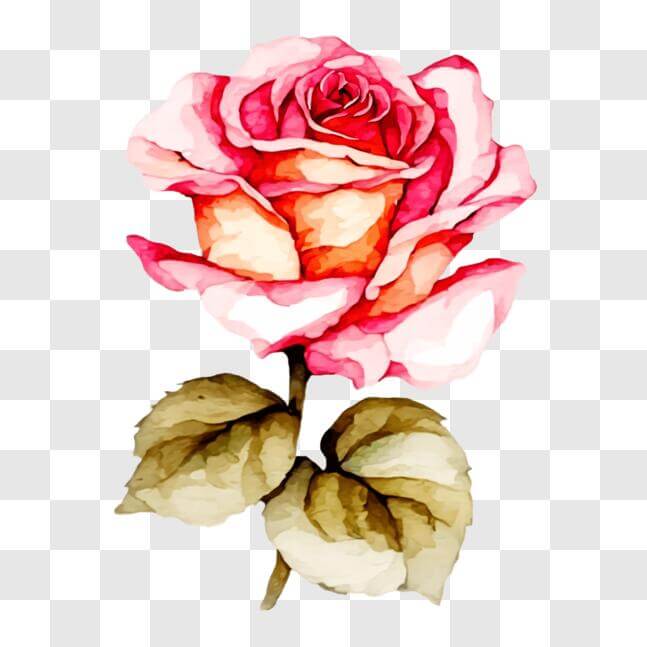 Download Pink Rose with Green Leaves in Watercolor PNGs Online ...