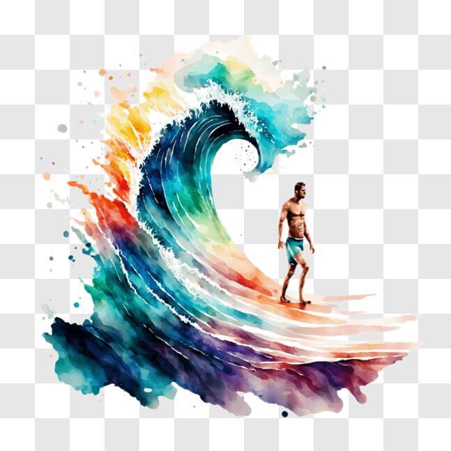 Download Surfer on an Ocean Wave with Colorful Splashes PNGs Online ...