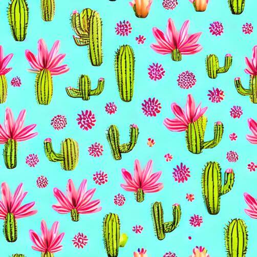 Pink Cactus Flower Seamless Pattern on Turquoise Background Pink Cactus Flower Seamless Pattern on Turquoise Background thumbnail