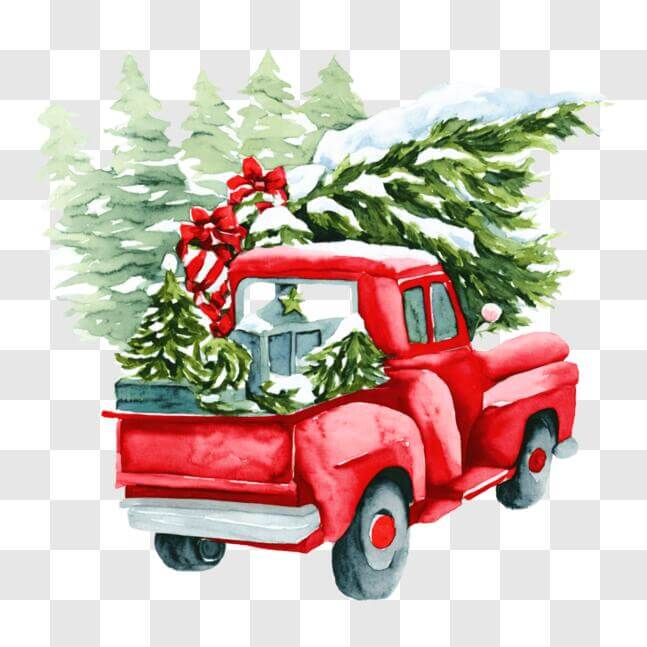 Download Holiday Season Pickup Truck with Christmas Trees PNG Online ...