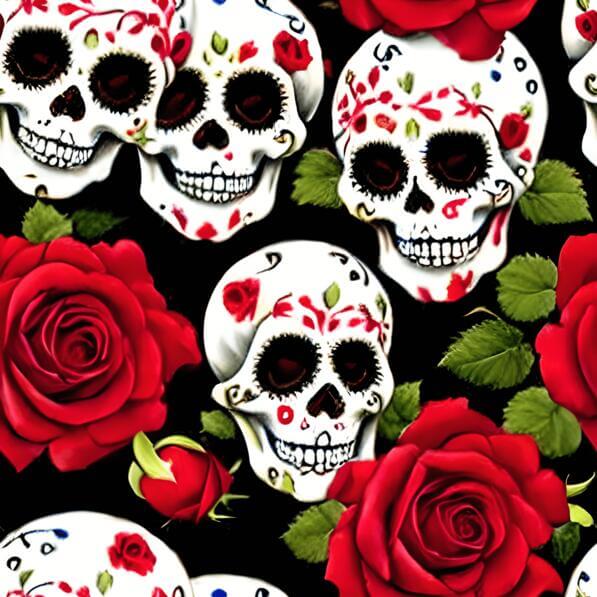 Dead Roses Pattern Download Day of the Dead Sugar Skulls and Red Roses Pattern on Black ...