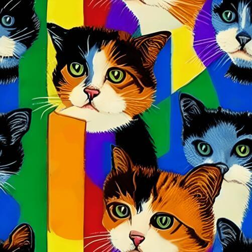 Colorful Cat Pattern with Bright Green Eyes Colorful Cat Pattern with Bright Green Eyes thumbnail