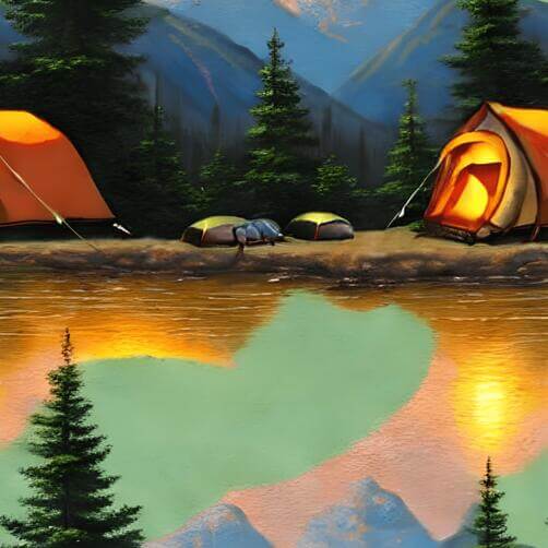 Idyllic Camping Scene with Two Tents by the Water Idyllic Camping Scene with Two Tents by the Water thumbnail