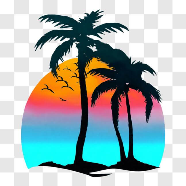 Download Silhouetted Palm Trees against Colorful Sunset PNG Online ...