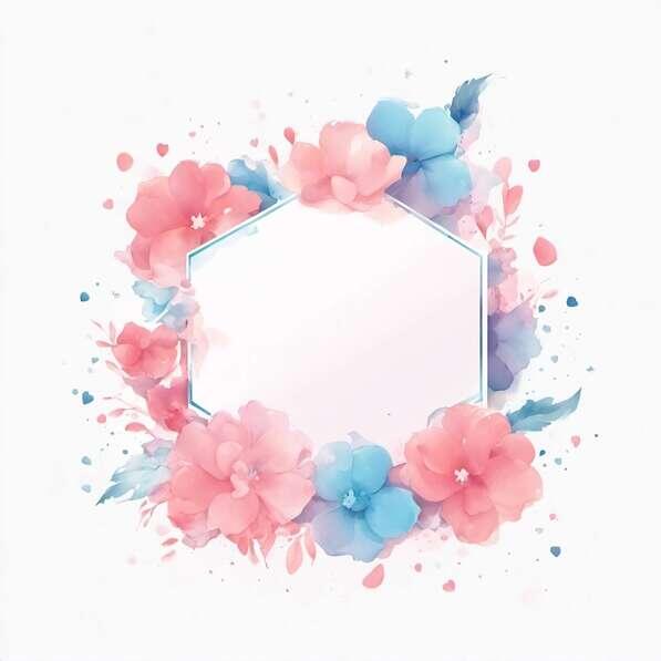 Download Watercolor Floral Frame with Blue and Pink Flowers on White ...