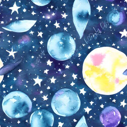 Watercolor Space Pattern with Planets, Stars, and Moons Watercolor Space Pattern with Planets, Stars, and Moons thumbnail