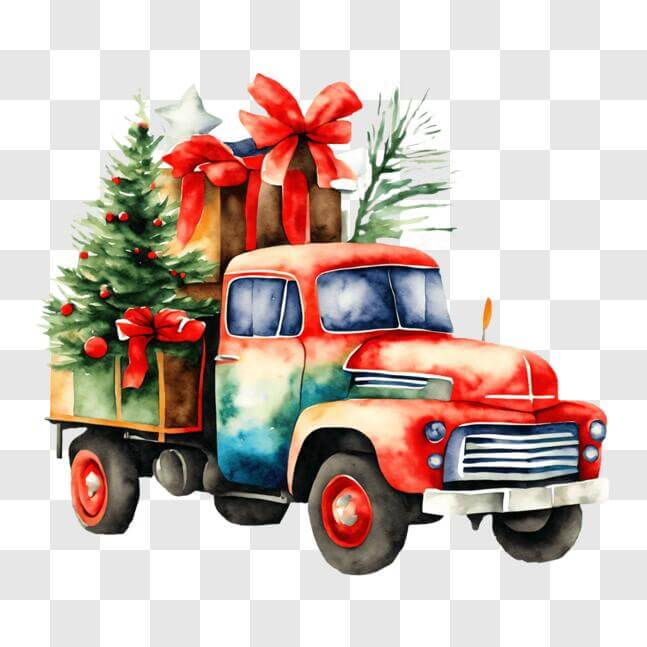 Download Festive Christmas Truck with Presents and Tree PNG Online ...
