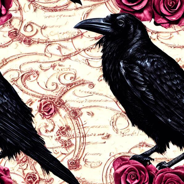 Black Crows on Red Roses in Seamless Pattern Black Crows on Red Roses in Seamless Pattern thumbnail