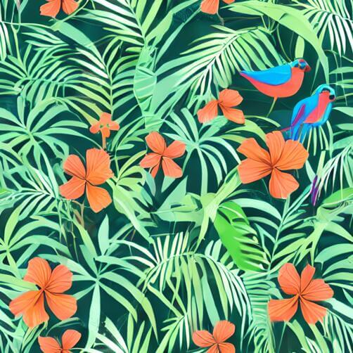 Seamless Tropical Pattern with Birds and Flowers Seamless Tropical Pattern with Birds and Flowers thumbnail