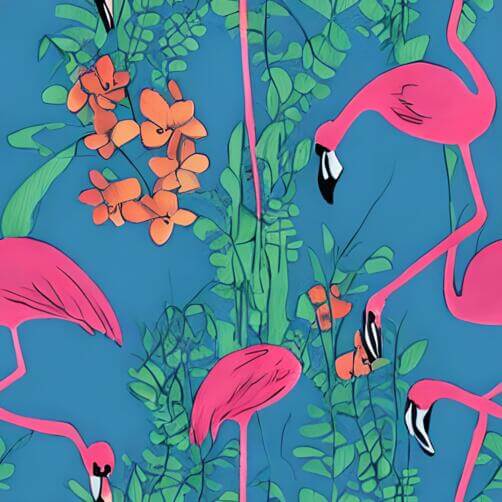 Seamless Pattern of Pink Flamingos, Flowers, and Plants Seamless Pattern of Pink Flamingos, Flowers, and Plants thumbnail