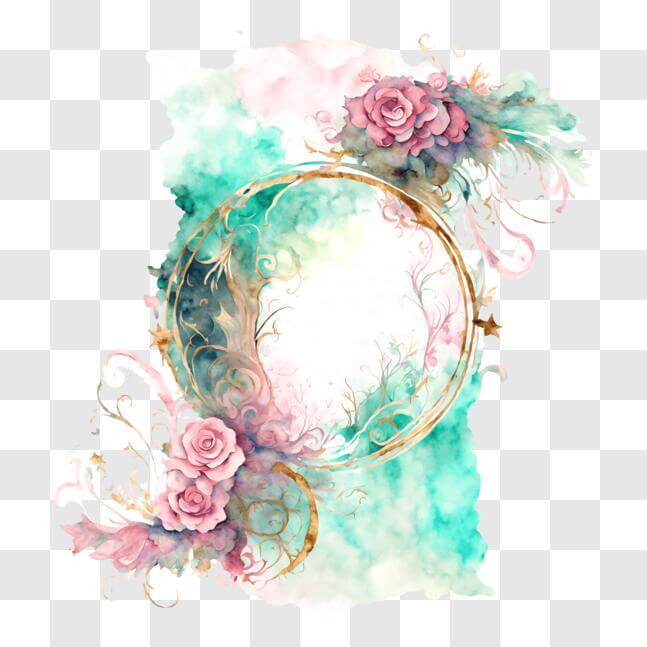 Download Watercolor Floral Frame with Pink Roses and Green Leaves PNGs ...