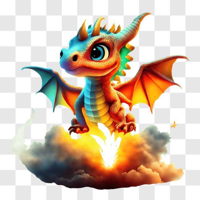 Download Cartoon Dragon on Clouds Emitting Flames PNG Online - Creative ...