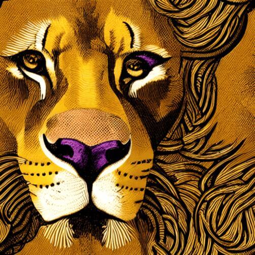 Lion's Head Illustration with Curly Hair and Purple Eyes Lion's Head Illustration with Curly Hair and Purple Eyes thumbnail