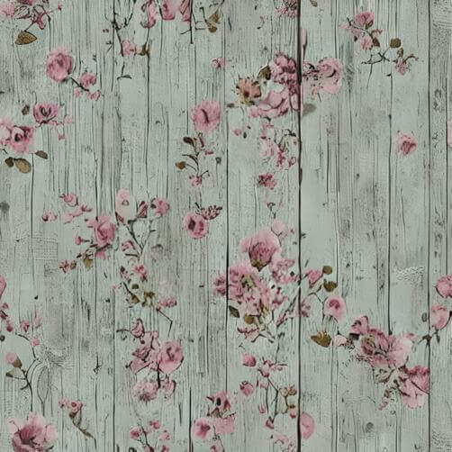 Pink Flower Wallpaper with Rustic Wood Effect Pink Flower Wallpaper with Rustic Wood Effect thumbnail