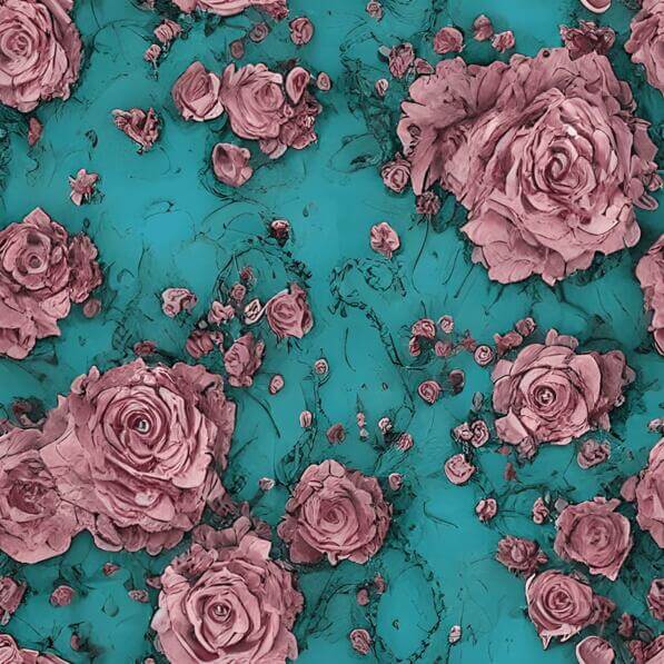 Pink Rose Pattern Material Download Seamless Pink Rose Pattern on Teal Background Patterns Online ...