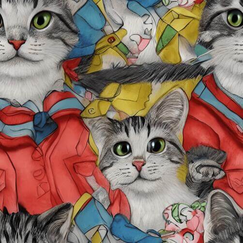 Seamless pattern of cats in different colors and outfits Seamless pattern of cats in different colors and outfits thumbnail