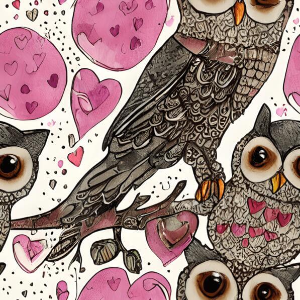 Download Colorful Owls on a Branch with Hearts and Balloons Patterns ...