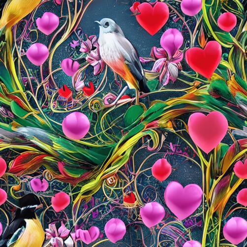 Colorful Floral Pattern with Birds, Hearts, and Flowers Colorful Floral Pattern with Birds, Hearts, and Flowers thumbnail