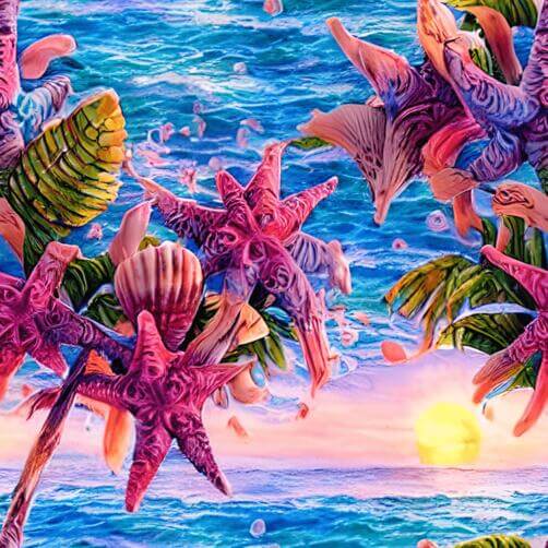 Colorful Tropical Painting with Palm Trees, Starfish, and Seashells Colorful Tropical Painting with Palm Trees, Starfish, and Seashells thumbnail